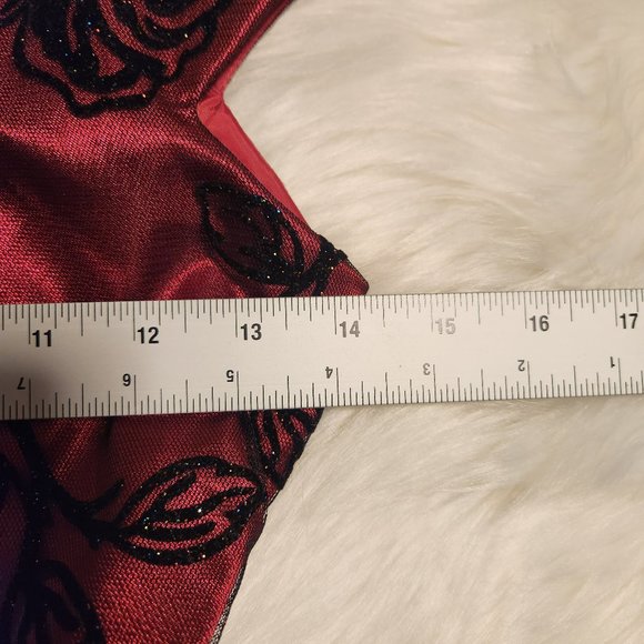 Jona Michelle Floral Dress size 12 Polyester Wide Strap Velvet Flocked Red Black - Picture 6 of 6